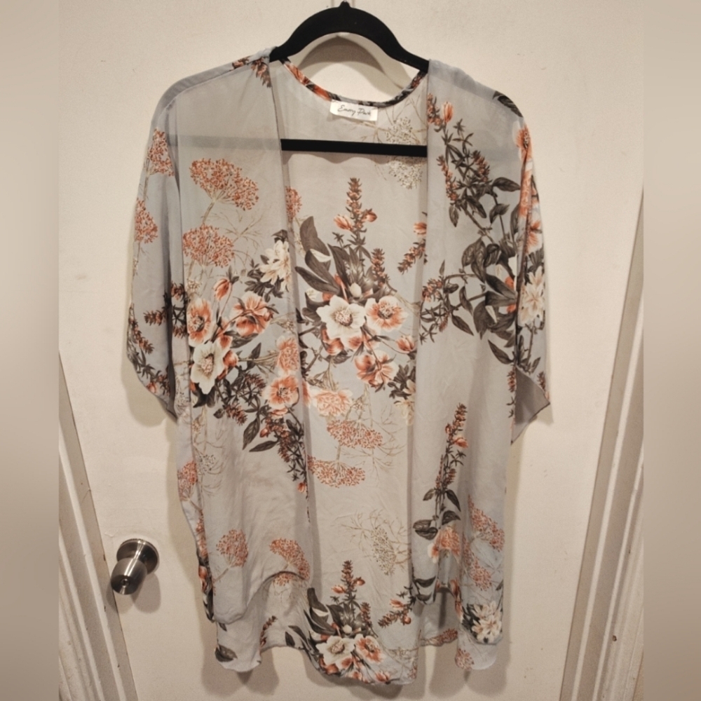 Emory Park Floral Chiffon Kimono Jacket Cardigan OS Lightweight Beach Summer